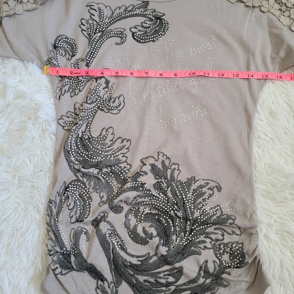 Bermini Beautiful Girls Bedazzled Lace Sleeve T-Shirt SZ XS - Picture 10 of 12